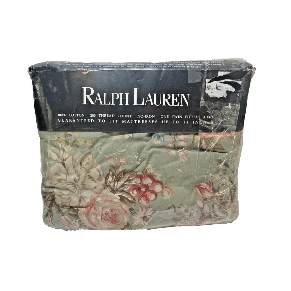 New Ralph Lauren Charlotte IV Sage Green Floral TWIN Fitted Sheet  NIP